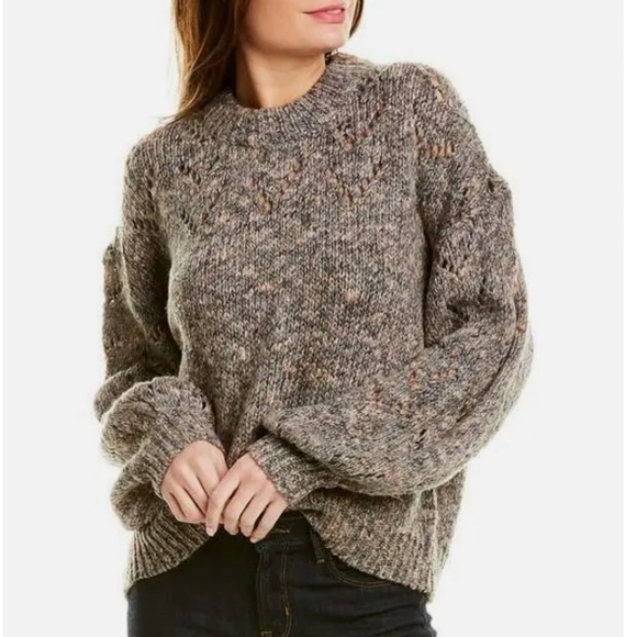Madewell - Pointelle Bubble Sleeve Pullover knit Sweater Marled Rock AD049 - Picture 1 of 9